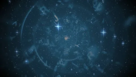 On opening frame floating letters spiraling inward as glowing core pulsing for Stock Footage 318936760