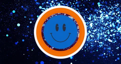 Opening frame showing blue smiley icon starting pulsing rings shifting colors Stock Footage 315527042
