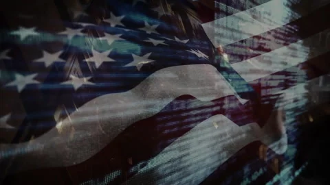 On opening frame US flag undulating while code lines scrolling to represent Stock Footage 311550336