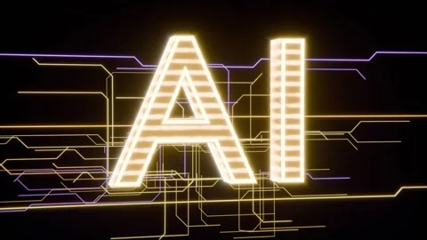 Opening frames revealing glowing AI letters on black field, circuits growing, Stock Footage 337964578
