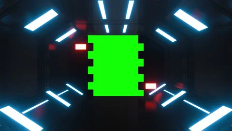 Opening gate or door in dark futuristic tunnel spaceship or science corridor. Stock Footage 276371478