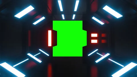 Opening gate or door in dark futuristic tunnel spaceship or science corridor. Stock Footage 276371480