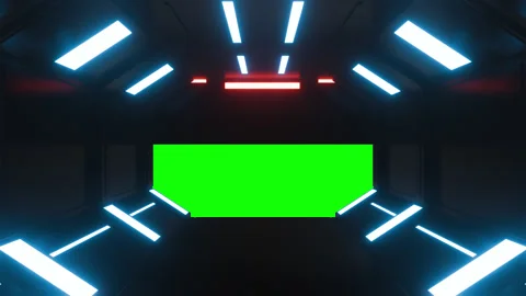 Opening gate or door in dark futuristic tunnel spaceship or science corridor. Stock Footage 276371483