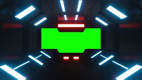 Opening gate or door in dark futuristic tunnel spaceship or science corridor. Stock Footage 276371484