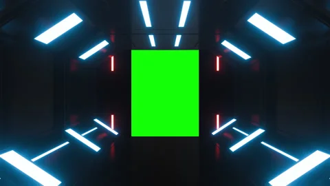 Opening gate or door in dark futuristic tunnel spaceship or science corridor. Stock Footage 276371490