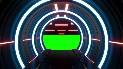 Opening gate or door in dark futuristic tunnel spaceship or science corridor. Stock Footage 276373266