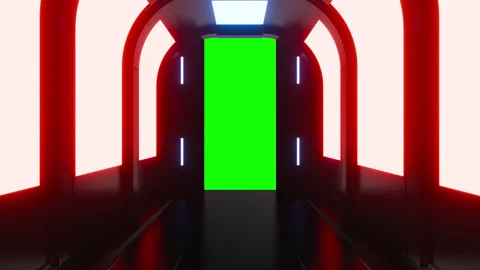 Opening gate or door in dark futuristic tunnel spaceship or science corridor. Stock Footage 276375480
