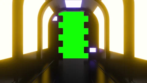Opening gate or door in dark futuristic tunnel spaceship or science corridor. Stock Footage 276375506