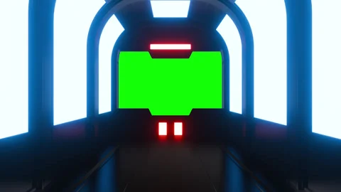 Opening gate or door in dark futuristic tunnel spaceship or science corridor. Stock Footage 276375560