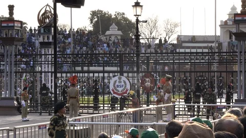 Opening the gates between india and pakistan at the wagah border Stock Footage 114741689
