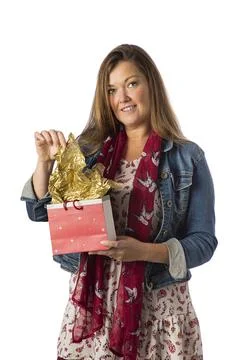 Opening a gift back Foto stock