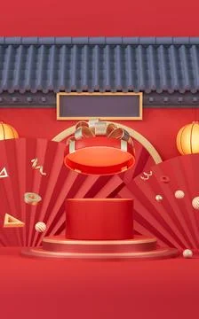 Opening gift box with Chinese ancient building, 3d rendering. Ilustración de archivo