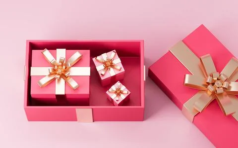 Opening gift box with pink envelope. Valentine's Day gifts. Valentine's Day.. Stock Illustration