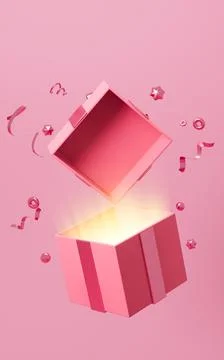 Opening gift box with red background. Holiday gift. Valentines Gift. Holida.. Stock Illustration