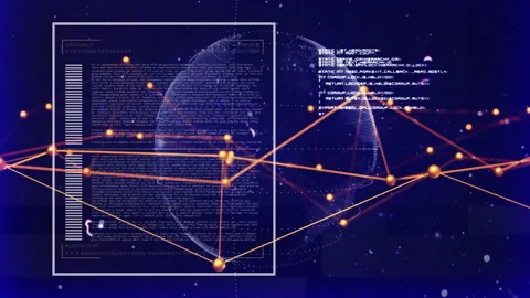 Opening globe emerging and square appearing nodes pulsing into triangle Stock Footage 311216967