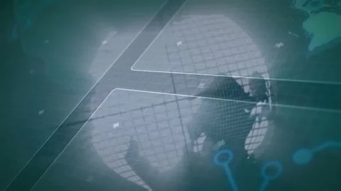 On opening globe rotating clockwise, shapes sliding, code scrolling, icons Stock Footage 329927000