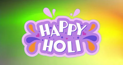Opening on green-yellow gradient stylized HAPPY HOLI graphic keeping centered Stock Footage 316096055