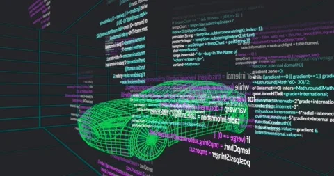 Opening on grid, code panels scrolling, wrapping, receding, revealing neon green Video stock 317155493