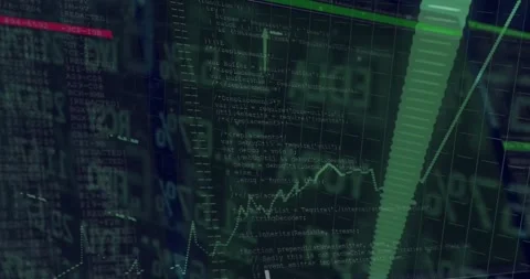 Opening grid fusing ticker code starting pulsing bar rising graphs sliding Stock Footage 327008971