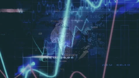 Opening grid, neon traces oscillating across map bars appearing while circling 動画素材 313294931