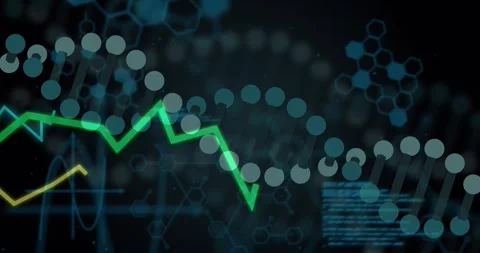 Opening hex grid green yellow lines climbing oscillating showing data as helix Stock Footage 318237108