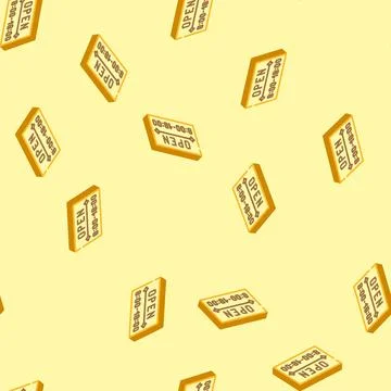Opening hours information isometric icon seamless pattern Stock Illustration