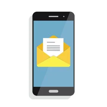 Opening of an incoming email to a smartphone. E-mailing, spam, e-commerce Stock Illustration
