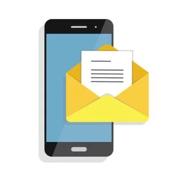 Opening of an incoming email to a smartphone. E-mailing, spam, e-commerce Stock Illustration