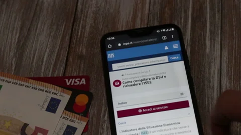Opening of the INPS website to fill in the ISEE on the smartphone screen. Stock Footage 150305970