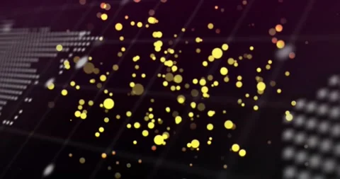 Opening interface initiating particles drifting across dotted map, code overlays Stock Footage 327784720