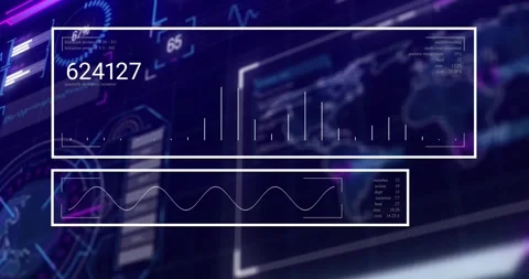 Opening interface updating counts and bar-graph while showing sine-wave trends Stock Footage 328524405