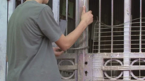 Opening of an  Iron gate Stock Footage 49073435