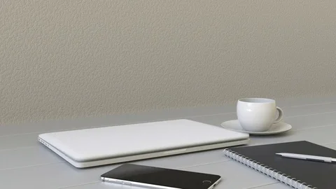 Opening laptop with Amplify.LA logo on the screen. Modern workplace conceptual Stock Footage 76247959