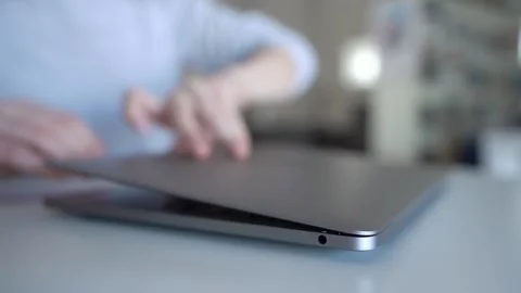 Opening Laptop, Computer Literate Operator, Typing Laptop Keyboard Stock Footage 148126850