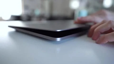 Opening Laptop, Keyboard, At the Office At Work Stock Footage 148126851