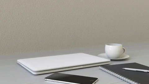 Opening laptop with Startupbootcamp logo on the screen. Modern workplace Stock Footage 76248387