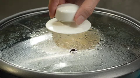 Opening Lid Revealing Steaming Cooked Bird Nest Soup In Pot 库存影片 339410937