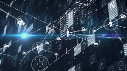 Opening lines adding person and infinity nodes camera panning out illustrating Stock Footage 310406286