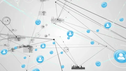 Opening lines converging on node starting network expanding icons sprouting and Video stock 315717135