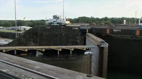 Opening Lock in Panama Canal Time-Lapse HD Stock Footage 10799142