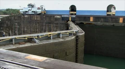Opening Lock in Panama Canal Time-Lapse HD Stock Footage 10799336