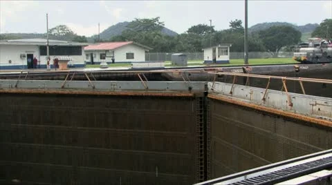 Opening Lock in Panama Canal Time-Lapse HD Stock Footage 10799869
