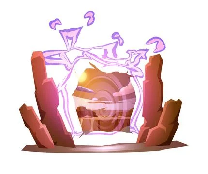 Opening magic portal or gate for game realistic vector illustration isolated. イラスト素材
