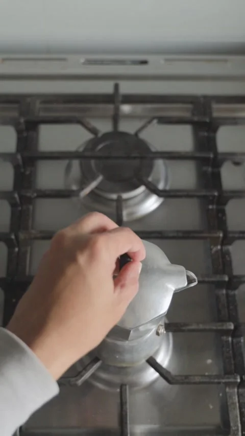 Opening Moka Pot While Coffee Bubbles Stock Footage 326059457