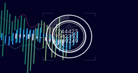 Opening on navy backdrop, ring rotating, bars sliding into chart, readouts Stock Footage 317118020