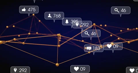 Opening navy field of amber nodes, lines, callouts forming and rising counts Stock Footage 311050961