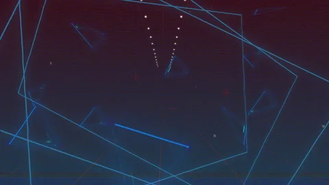 Opening neon-blue polygon rotating in virtual space, with pulsing lines white Stock Footage 311474859