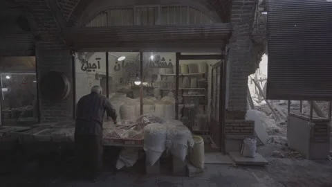 Opening Nuts Shop in Tabriz Grand Bazaar Corridor Truck Shot (RAW COLOR) Stock Footage 331592638