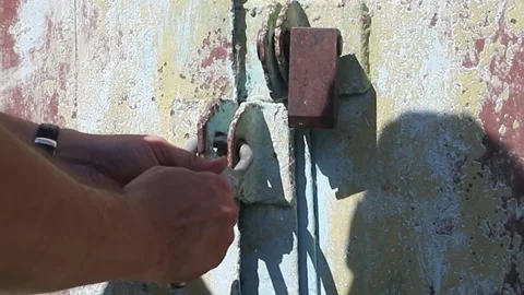 Opening an old garage Stock Footage 158926727