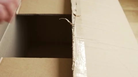 Opening one of many boxes in moving in date. unpacking in the new home Stock Footage 157437877